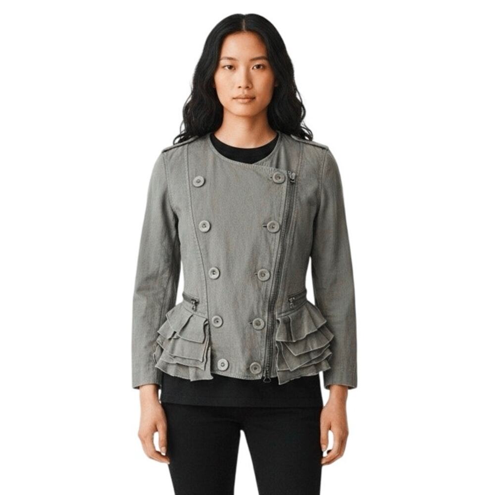 3.1 PHILLIP LIM Women’s Y2K Ruffled Double Breasted Zip Up Moto Jacket